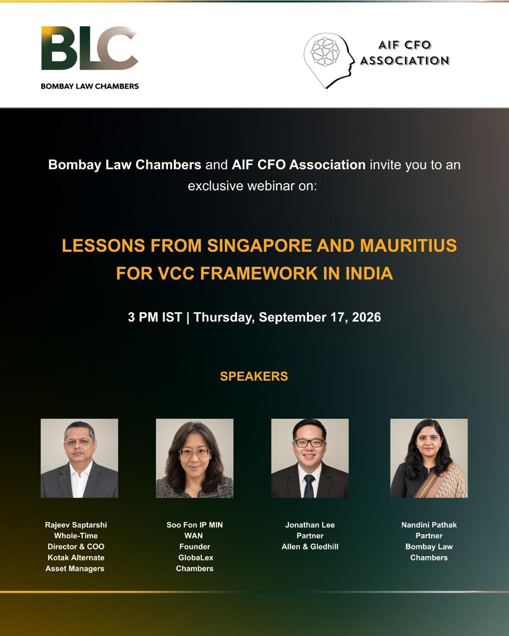 AIF CFO Association Partners with Bombay Law Chambers for Webinar on VCC Framework